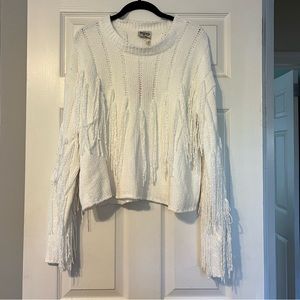 White fringe sweater, never worn! Great for brides! large, show me your mumu
